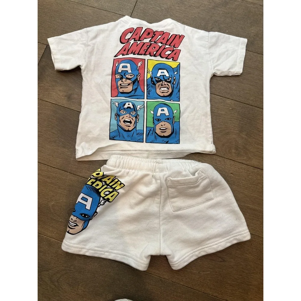 Captain America ZARA Outfit Set Boys 18-24 Months White Marvel Shorts 2 Piece